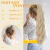 Cephermer Ponytail Extension 24'' Long Wavy Drawstring Pony Tails Hair Extension Ponytail Ginger Brown Mix Platinum Blonde Synthetic Hairpiece for Women view 4