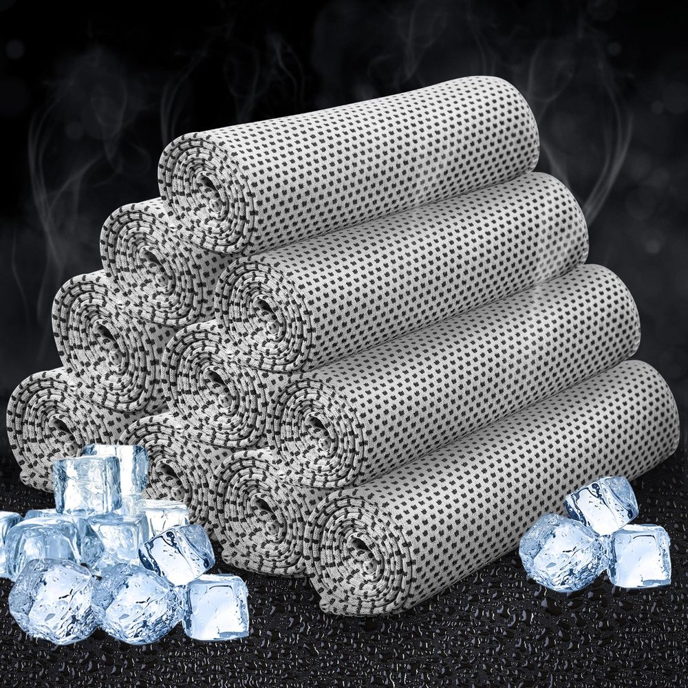 Honoson 10 Pcs Cooling Towel Bulk - Neck & Face Cool Chilly Towels Microfiber Breathable Sport Sweat Rag for Gym, Yoga, Travel, Camping, Running, Outdoor (Grey)