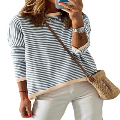 Dokotoo Womens Clothing Color Block Pullover Sweaters 2026 Early Spring Fashion Crew Neck Long Sleeve Jumper Tops Casual Striped Crop Sweater Shirt Old Money Clothes Teacher Outfits Dark Gray Medium