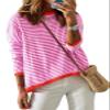 Dokotoo Tops for Women Trendy 2026 Spring Round Neck Long Sleeve Cute Pink Fashion Color Block Top Striped Pullover Sweaters for Women Shirts Teacher School Outfits X-Large view 1