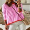 Dokotoo Tops for Women Trendy 2026 Spring Round Neck Long Sleeve Cute Pink Fashion Color Block Top Striped Pullover Sweaters for Women Shirts Teacher School Outfits X-Large view 2