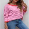Dokotoo Tops for Women Trendy 2026 Spring Round Neck Long Sleeve Cute Pink Fashion Color Block Top Striped Pullover Sweaters for Women Shirts Teacher School Outfits X-Large view 3