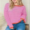 Dokotoo Tops for Women Trendy 2026 Spring Round Neck Long Sleeve Cute Pink Fashion Color Block Top Striped Pullover Sweaters for Women Shirts Teacher School Outfits X-Large view 4