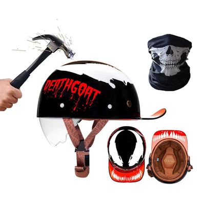 YMKJGZS Baseball Style Motorcycle Helmets,German Motorcycle Helmet ~ DOT Approved, Fashion Vintage Street Adults Men Women Open Face Motorbike Helmets for Man Woment (C,2XL (63~64 CM))