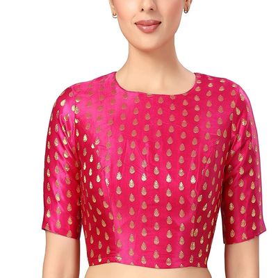 Brocade Blouse Bollywood Lehenga Crop Top Readymade Sari Choli Wedding Partywear Pink