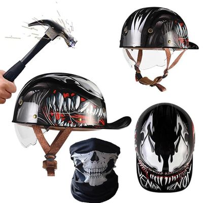 YMKJGZS Baseball Style Motorcycle Helmets,German Motorcycle Helmet ~ DOT Approved, Fashion Vintage Street Adults Men Women Open Face Motorbike Helmets for Man Woment (E,L (59~60 CM))