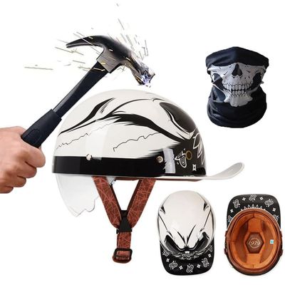 YMKJGZS Baseball Style Motorcycle Helmets,German Motorcycle Helmet ~ DOT Approved, Fashion Vintage Street Adults Men Women Open Face Motorbike Helmets for Man Woment (H,M (57~58 CM))