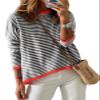 Dokotoo Black Sweaters for Women Casual Striped Long Sleeve Pullover Jumpers Cute Crew Neck Color Block Crop Sweater Old Money ClothesTop XX-Large view 1