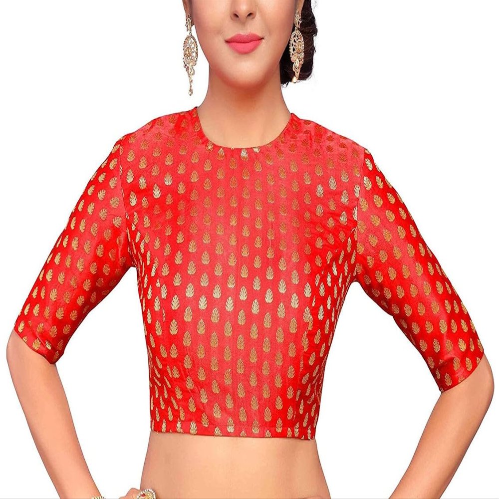 Brocade Blouse Bollywood Lehenga Crop Top Readymade Sari Choli Wedding Partywear Red
