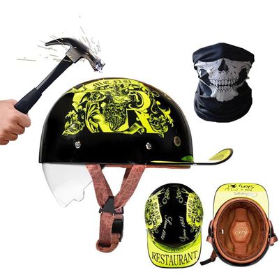 YMKJGZS Baseball Style Motorcycle Helmets,German Motorcycle Helmet ~ DOT Approved, Fashion Vintage Street Adults Men Women Open Face Motorbike Helmets for Man Woment (D,2XL (63~64 CM))