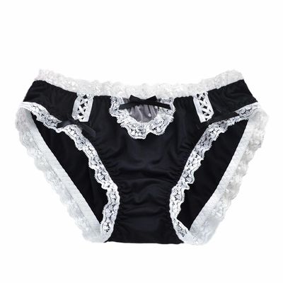 BK FASO 1PC Women Cute Briefs Floral Lace Triangle Bow Panty Pleated Frill Underwear Plus Size Comfy(Black, M)