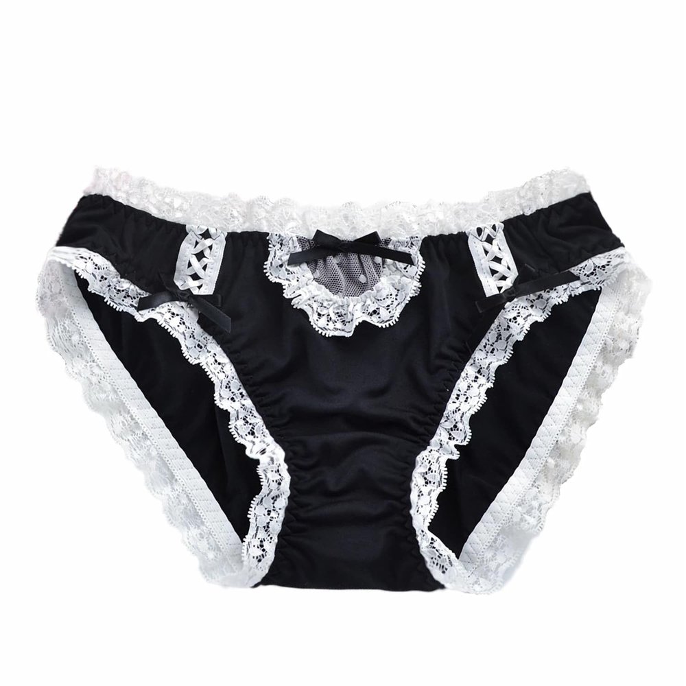 BK FASO 1PC Women Cute Briefs Floral Lace Triangle Bow Panty Pleated Frill Underwear Plus Size Comfy(Black, M)