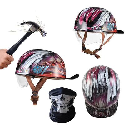 YMKJGZS Baseball Style Motorcycle Helmets,German Motorcycle Helmet ~ DOT Approved, Fashion Vintage Street Adults Men Women Open Face Motorbike Helmets for Man Woment (G,XL (61~62 CM))