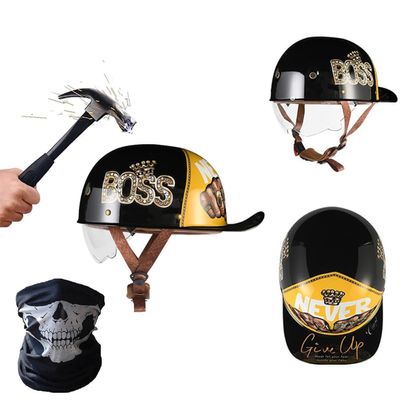 YMKJGZS Baseball Style Motorcycle Helmets,German Motorcycle Helmet ~ DOT Approved, Fashion Vintage Street Adults Men Women Open Face Motorbike Helmets for Man Woment (F,XL (61~62 CM))