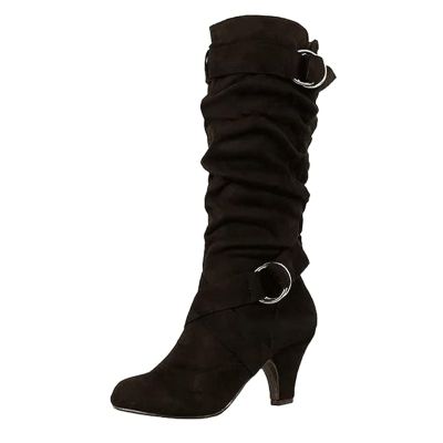 Ladmiple Cowboy Boots For Women Wide Calf Knee High Western Cowboy Boots for Women Knee High Wide Calf Slouchy Cowgirl Boots Pointed Toe Cone Heel Fashion Fall Winter Dress Shoes Black