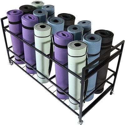 JYDQM Large Yoga Mat Storage Cart with Wheels Gym Storage Rack Metal Foam Rollers Organizer Yoga Mat Storage Rack Storage Cart for Yoga Mats Foam Rollers & Mobility Equipment (Color : Black)