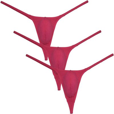 Botmois Men's Modal String Thong Underwear Contour Pouch Bikini Tangas Underpants Tiny Waist T-back Sexy Male Mini lingeries 3-Pack(Pink) L