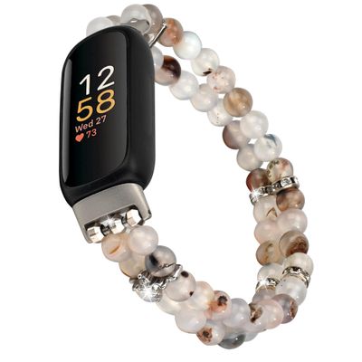 Wongeto Compatible with Fitbit Luxe Bands,Fashion Handmade Elastic Stretch Pearl Bracelet Women Replacement Strap for Fitbit Luxe accssorises (Grass Flower Agate)