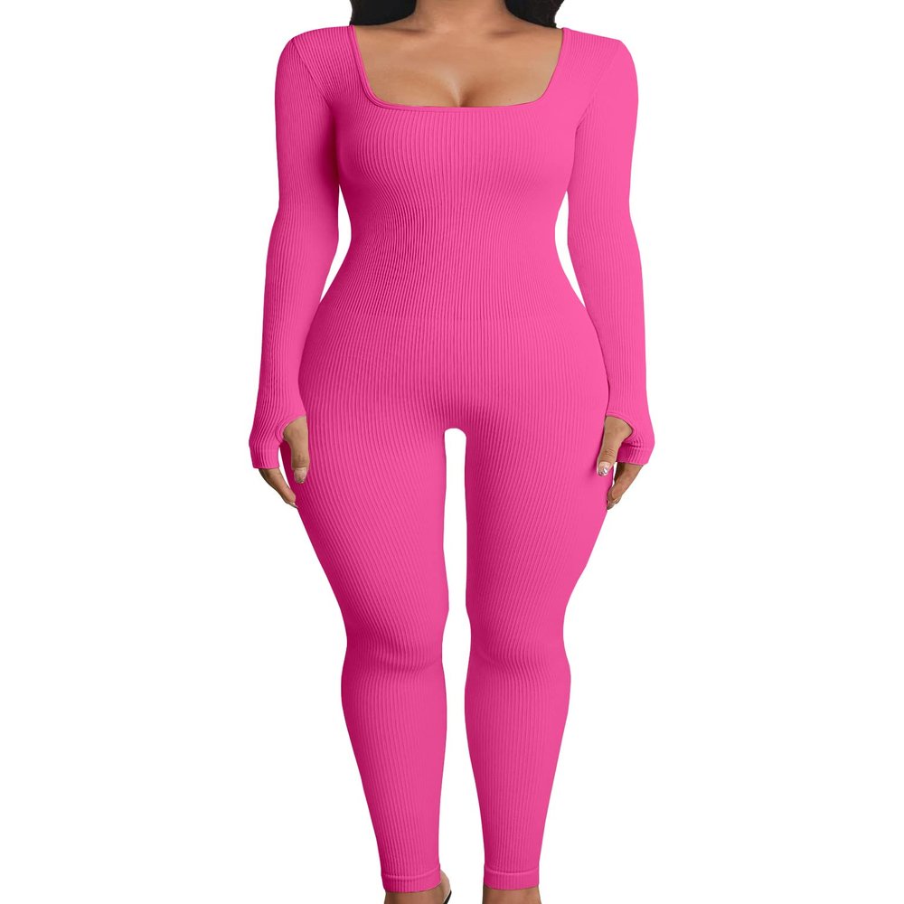 YIOIOIO Womens Long Sleeve Jumpsuit Square Neck Leggings Unitard