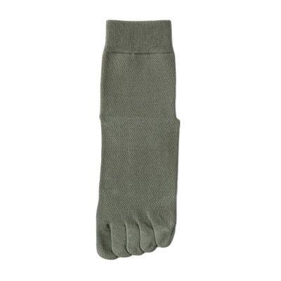 Yizelli 3 Pairs Cotton Toe Socks for Men Five Finger Athletic Mid Crew Socks for Spring Summer (Army Green)
