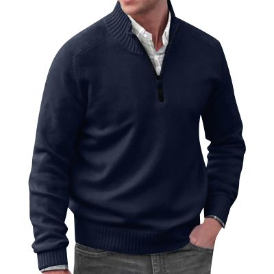 GOKKILRW Mens Sweaters 1/4 Zip Up Casual Turtleneck Pullover Polo Sweaters Quarter Zip Lightweight Turtleneck Fleece Sweatshirts Fall Winter Comfort Mock Neck Golf Running Sweatshirts Dark Blue