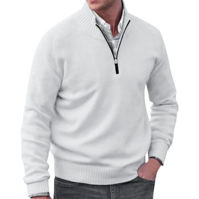 GOKKILRW Mens Sweaters 1/4 Zip Up Casual Turtleneck Pullover Polo Sweaters Quarter Zip Lightweight Turtleneck Fleece Sweatshirts Fall Winter Comfort Mock Neck Golf Running Sweatshirts White