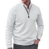 GOKKILRW Mens Sweaters 1/4 Zip Up Casual Turtleneck Pullover Polo Sweaters Quarter Zip Lightweight Turtleneck Fleece Sweatshirts Fall Winter Comfort Mock Neck Golf Running Sweatshirts White view 1