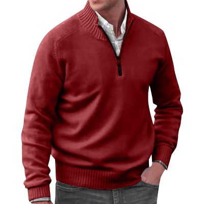 GOKKILRW Mens Sweaters 1/4 Zip Up Casual Turtleneck Pullover Polo Sweaters Quarter Zip Lightweight Turtleneck Fleece Sweatshirts Fall Winter Comfort Mock Neck Golf Running Sweatshirts Red
