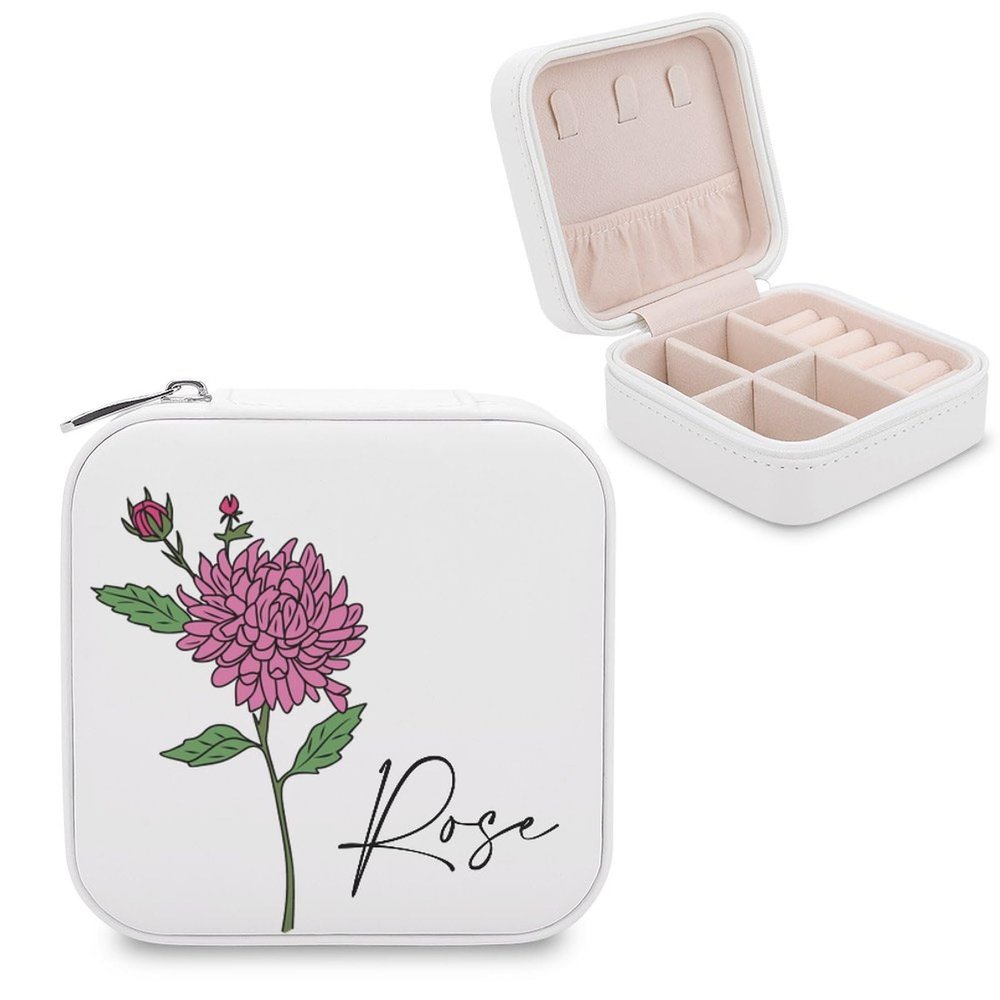 Birth Month Flower Jewelry Box, Personalized Travel Jewelry Case, Custom Bridesmaid Jewelry Box with Birth Flower, Bridal Shower Gift, Bridesmaid Gift, Bridesmaid Proposal Gift, Birthday Gift