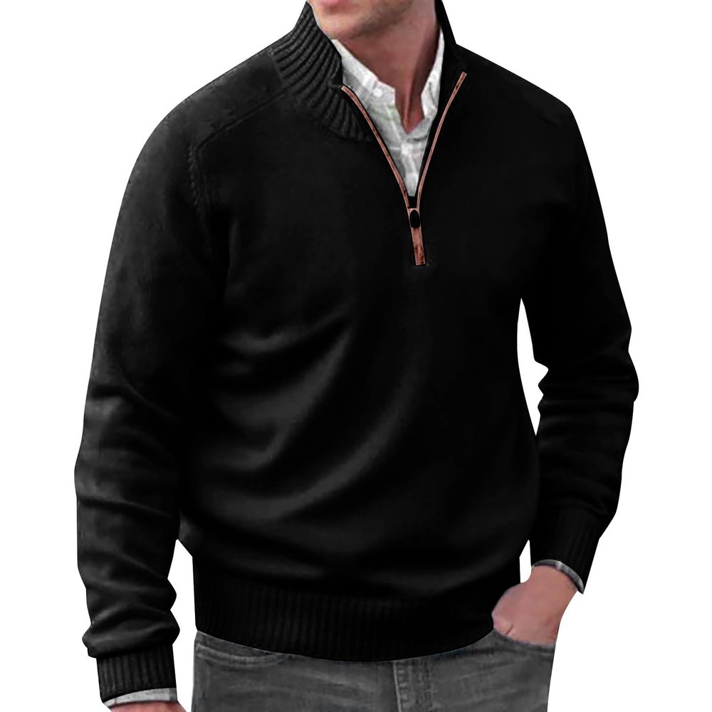 GOKKILRW Mens Sweaters 1/4 Zip Up Casual Turtleneck Pullover Polo Sweaters Quarter Zip Lightweight Turtleneck Fleece Sweatshirts Fall Winter Comfort Mock Neck Golf Running Sweatshirts Black