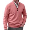 GOKKILRW Mens Sweaters 1/4 Zip Up Casual Turtleneck Pullover Polo Sweaters Quarter Zip Lightweight Turtleneck Fleece Sweatshirts Fall Winter Comfort Mock Neck Golf Running Sweatshirts Pink view 1