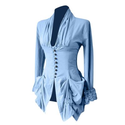 Women Gothic Clothes Tunic Tops Long Sleeve Vintage Jacket Lace Button Irregular Ruched Tailcoat Open Front Outwear