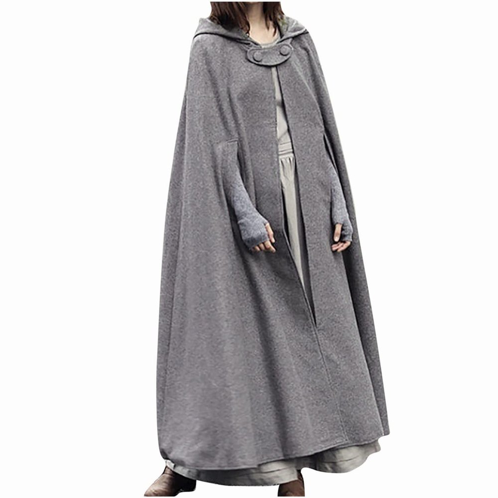 2025 Women Hooded Wool Blend Maxi Long Cape Poncho Maxi Cloak Coat Fall Winter Trench Coat Robe Gothic Plus Size Clothes