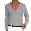 Deep V Neck Shirts for Men Long Sleeve Stretch T Shirt Low Cut Undershirts Muscle Athletic Workout Tees Pullover Tops Gray view 1