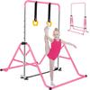 FCOUMY Gymnastics Horizontal Bar, Junior Training Kip Bar Gymnastics Equipment for Home, Adjustable Telescopic Height Folding Horizontal Bar with Gymnastic Rings for 3-12 Years Old Kids