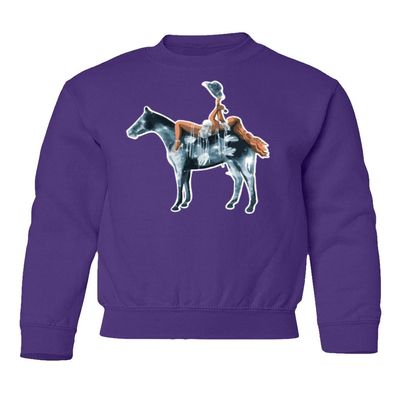 superhotapparel Silver Glitter Horse Cowgirl Renaissance Beyonce Youth Crewneck Sweatshirt (Purple, Youth Medium)