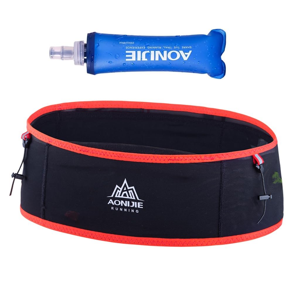 Running Hydration Belt with 250ml Soft Flask, Quick Drying Running Belt for CyclingHikingMarathon (black red,S/M)