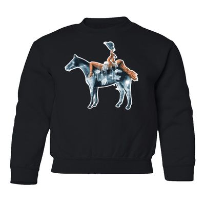 superhotapparel Silver Glitter Horse Cowgirl Renaissance Beyonce Youth Crewneck Sweatshirt (Black, Youth Small)