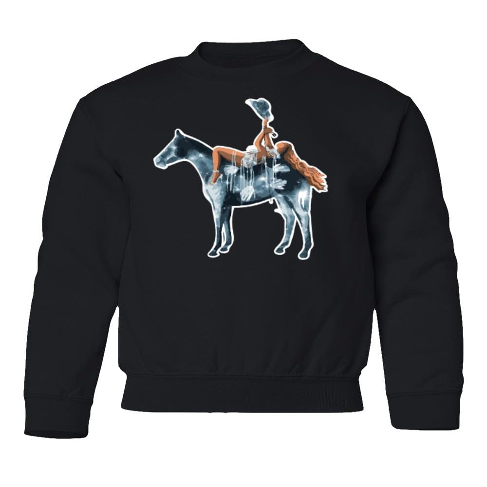 superhotapparel Silver Glitter Horse Cowgirl Renaissance Beyonce Youth Crewneck Sweatshirt (Black, Youth Small)