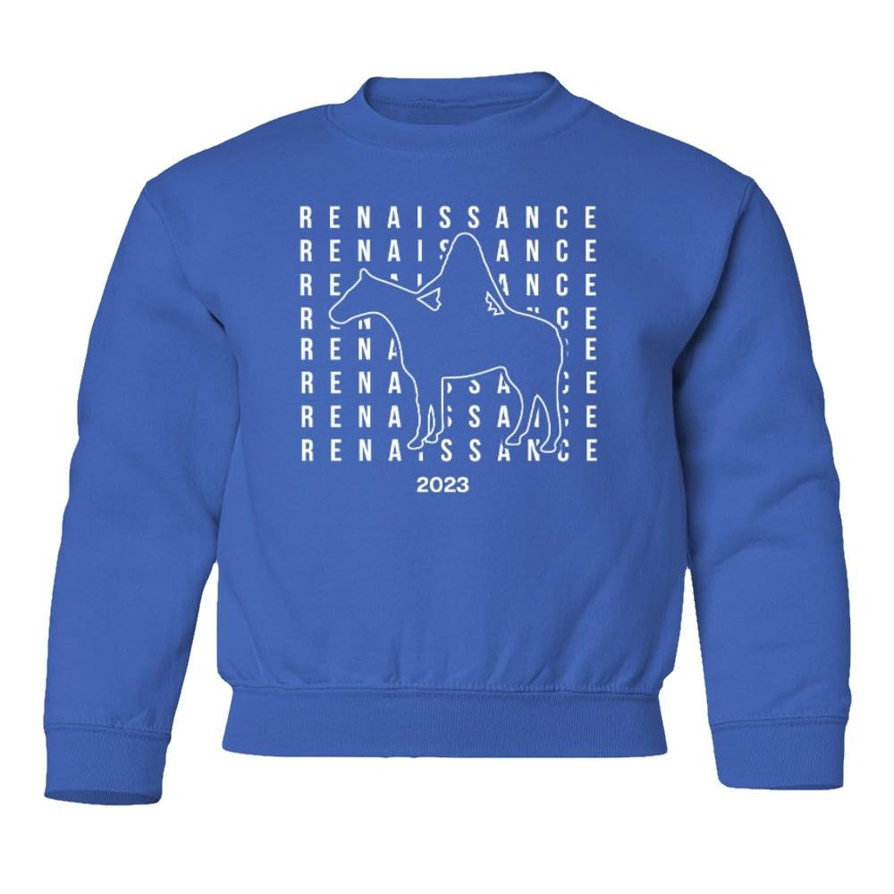 superhotapparel Silver Glitter Horse 2023 Cowgirl Renaissance Beyonce Youth Crewneck Sweatshirt (Royal, Youth X-Large)