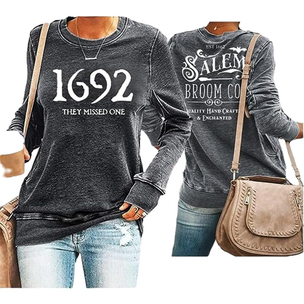 1692 They Missed One Sweatshirt Shirt 1692 Salem Sweatshirt Halloween Sweatshirt Salem Witches Shirts Funny Shirt 1692 They Missed One Shirt Long Sleeve Salem Witch Gray