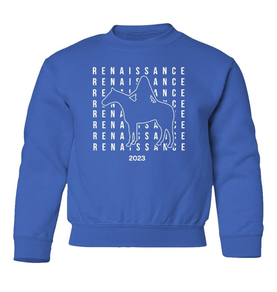 superhotapparel Silver Glitter Horse 2023 Cowgirl Renaissance Beyonce Youth Crewneck Sweatshirt (Royal, Youth Small)