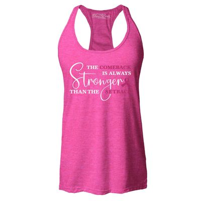 The Comeback is Always Stronger Than The Setback Breast Cancer Awareness Women's Racerback Tank Top XX-LargeHeather Fuchsia 0