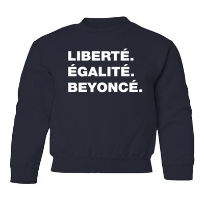 superhotapparel Music World Tour Renaissance Liberte Egalite Beyonce Youth Crewneck Sweatshirt (Navy, Youth Small)