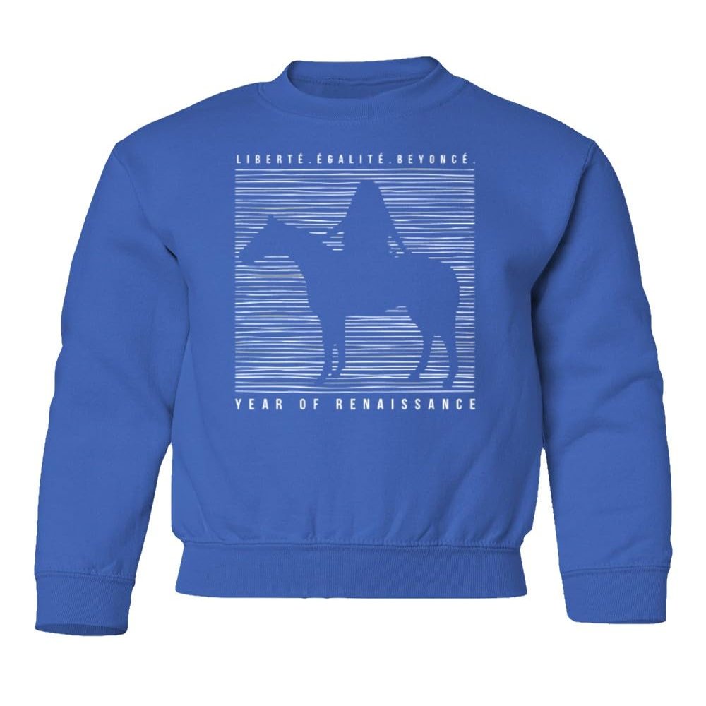 superhotapparel Liberte Egalite Singer Year Of Renaissance Beyonce Youth Crewneck Sweatshirt (Royal, Youth Small)