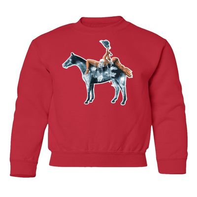 superhotapparel Silver Glitter Horse Cowgirl Renaissance Beyonce Youth Crewneck Sweatshirt (Red, Youth Small)