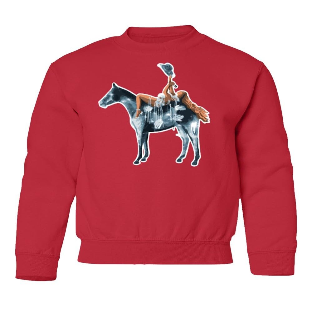 superhotapparel Silver Glitter Horse Cowgirl Renaissance Beyonce Youth Crewneck Sweatshirt (Red, Youth Small)