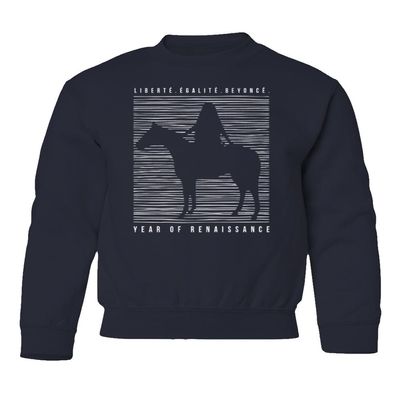 superhotapparel Liberte Egalite Singer Year Of Renaissance Beyonce Youth Crewneck Sweatshirt (Navy, Youth Small)