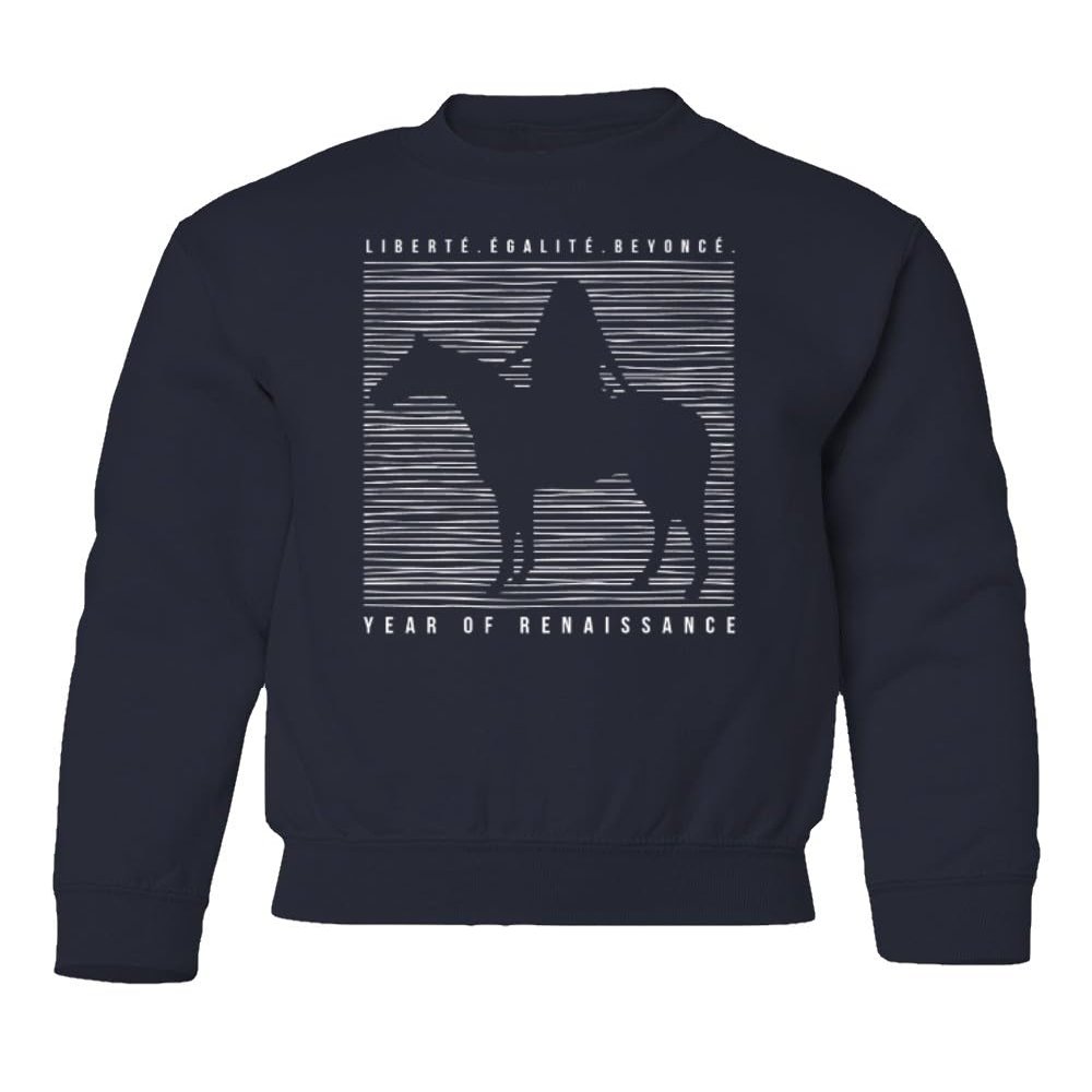 superhotapparel Liberte Egalite Singer Year Of Renaissance Beyonce Youth Crewneck Sweatshirt (Navy, Youth Small)