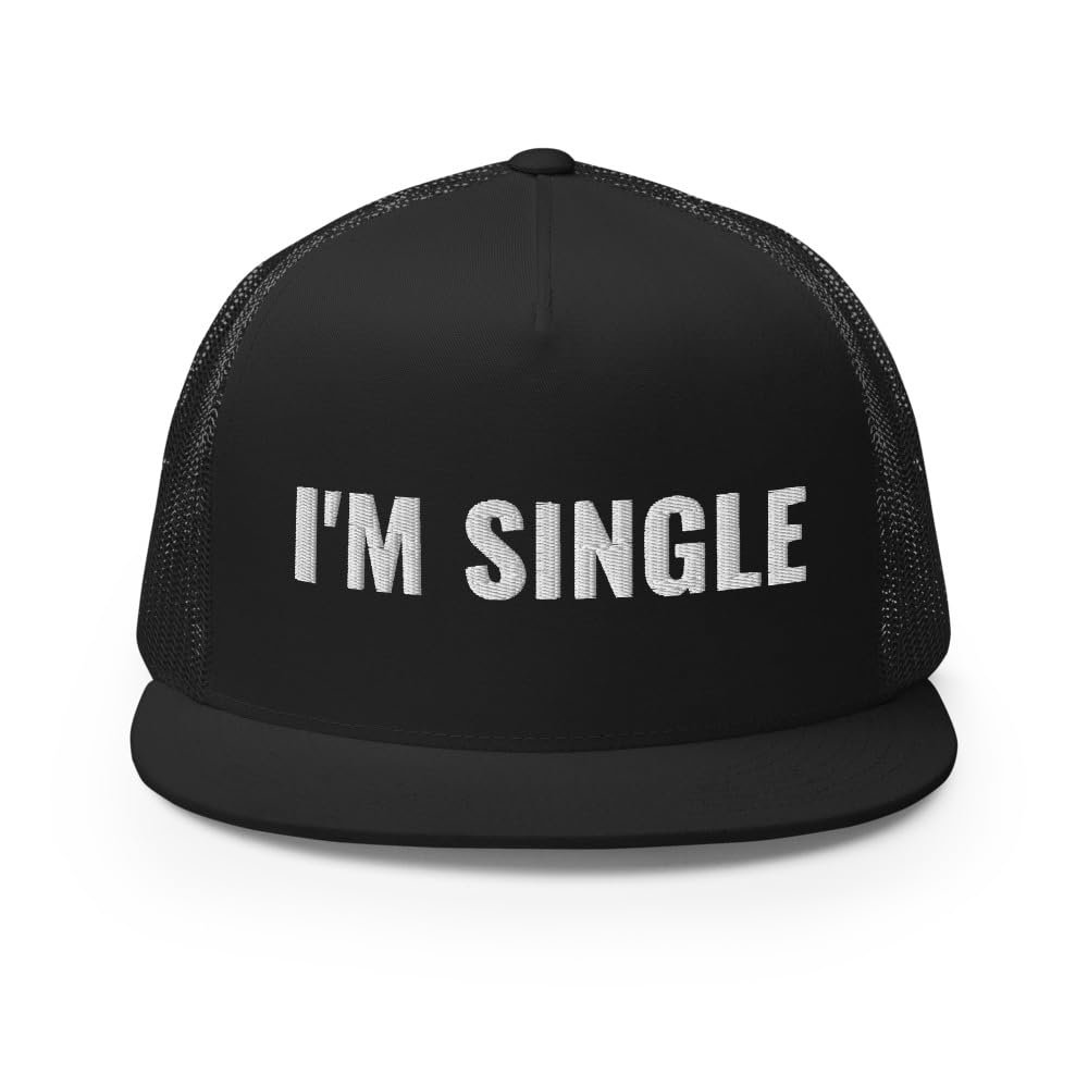 CreativeTees4You I'm Single Hat - 5 Panel Trucker Hat, Funny Single Person Gift, Joke Meme Gag Gift, Gift for Friend Dating Black
